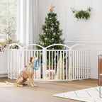 Foldable Pet Fence 96" Wide, 32" Tall,No-Assembly Dog Gate with Door,White | 4 Panels Metal Folding Freestanding Dog Gate Walk Through,Extra Accordion Puppy Folding Playpen for Doorways, Stairs,House