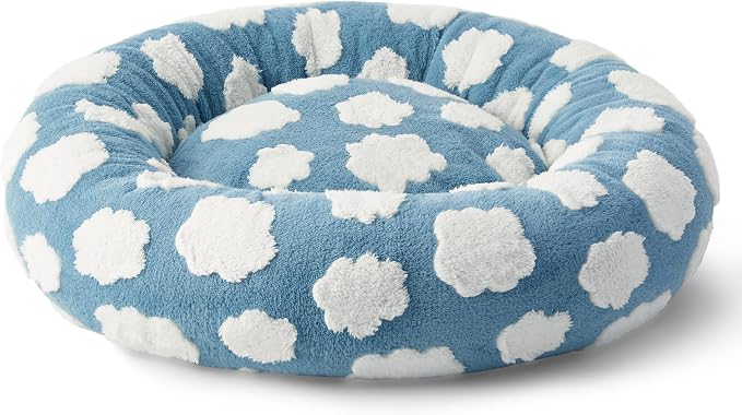 LE SURE Shown on TV Donut Dog Bed Medium Size Dog - Round Cat Beds Indoor as Bed Gift for Calming with Washable Cover, Cute Home Decor Bed with Jacquard Shaggy Plush & Anti Slip Bottom, 30 Inch, Blue | Orthopedic Calming Pet Bed Sofa, Original Design P...