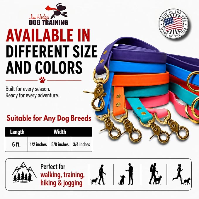 Gummy K9 Dog Leash, Biothane, Dog Training Leash, Made in The USA, 6 Feet, Various Sizes & Colors (1/2, Black)