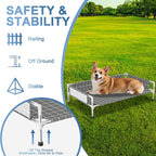Elevated Dog Bed with Guardrail, Raised Pet Bed for Small Medium Dogs | Rust-resistant stainless steel frame with safety fence & soft cotton fabric. Anti-slip feet for secure indoor and outdoor use