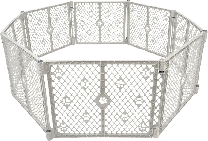 MyPet 8-Panel Paws Petyard, Gray Dog Playpen, Durable & UV-Resistant Puppy Playpen, Indoor/Outdoor Portable Dog Pen, Adjustable for Your Pet's Comfort, Friendly Design for Happy Pets