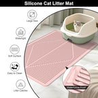 Mofason Silicone Cat Litter Mat XXL - Pink Extra Large Cat Litter Box mat | Waterproof & washable 38"x25" kitty cat litter mat for floor, extra large litter trapping; cat litter catcher mat easy clean