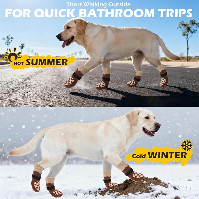 EXPAWLORER Dog Socks to Prevent Licking Paws with Grippers for Hot Pavement | For Hardwood Floors Anti Slip, Reflective Dog Boots & Paw Protectors Shoes Booties with for Senior Small Medium Large Dogs L