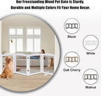 LZRS 4-Panel Freestanding Wooden Dog Gate—Extra Wide 30” Tall Foldable Pet Barrier with Support Feet, Solid Hardwood & Steel Wire Chew-Resistant Safety Gate for Doorways, Hallways, and Stairs, White
