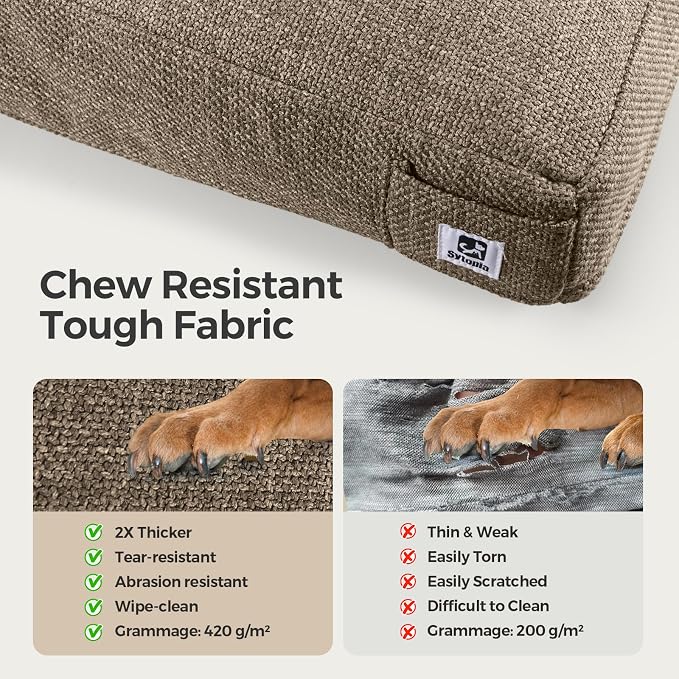 Sytopia 47 Inch Durable Indestructible Dog Beds for XXL Dogs, Chew Proof Waterproof Pet Crate Pad with Machine Washable Removable Cover, Great for Indoor, Outdoor, Crate, Patio Use, Brown