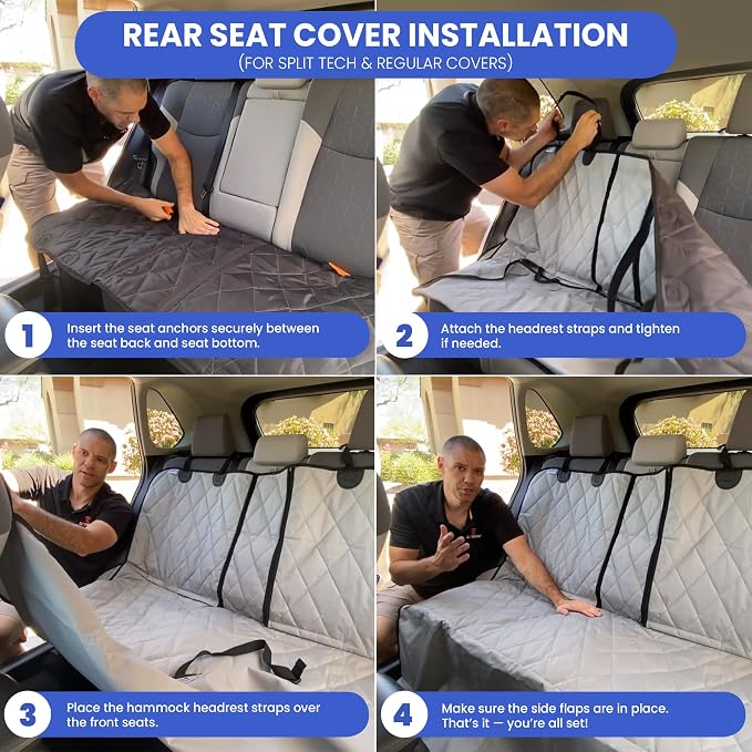 4Knines Dog Backseat Cover with Hammock for Cars, SUVs, and Trucks – Waterproof Layers, Nonslip Seat Protector, Durable Nylon Clips, K9 Shield with Heavy Duty Thread, (Regular, Grey)