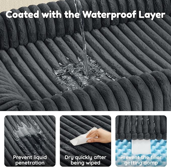 ChiXnuggle Faux Fur Orthopedic Dog Bolster Bed, Waterproof Washable Cover | rectangular dog sofa couch,egg crate foam,non-slip bottom,for small medium dogs,dark grey,30*24*7,puppy bed