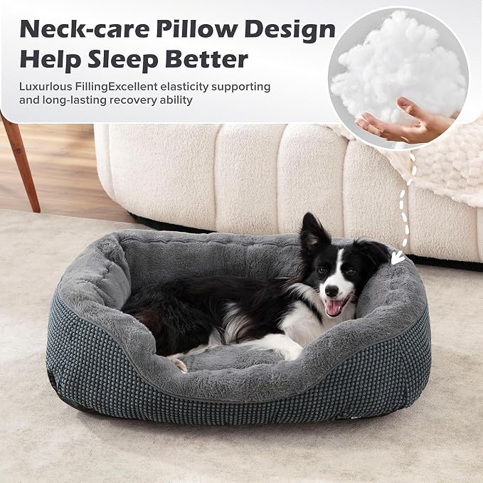INVENHO Dog Bed Medium Size, Orthopedic Warming Soft Calming Sleeping Puppy Bed Durable Pet Bed with Anti-Slip Bottom M(30"x24"x9")