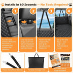 Hard Bottom Dog Car Seat Cover, Back Seat Extender for Dogs Holds 500lbs | Honeycomb board, Waterproof, Non-slip dog hammock for car SUV, Fits most cars, Dog seat belt, Mesh window & 2 storage pockets