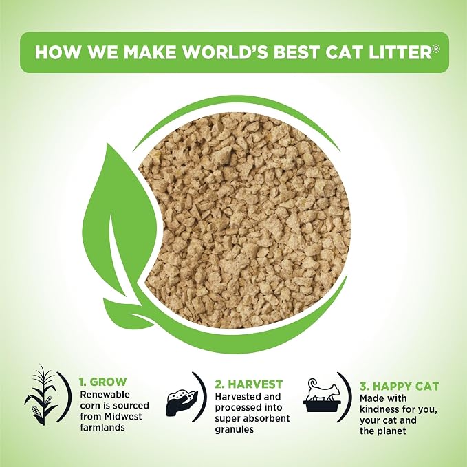 World's Best Cat Litter, Comfort Care, Unscented, Odor Control, 15 lb Bag | Gentle odor control for sensitive cats and lasts 2x longer; natural corn litter, quick clumping, flushable, 99% dust free