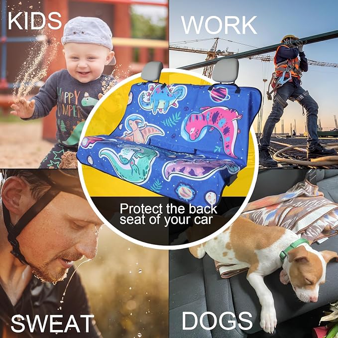 Back Seat Cover for Car Trucks Van SUV,Waterproof Rear Bench Towel Seat Covers for Dogs and Kids,Automotive Backseat Protector (Cartoon Dinosaur)