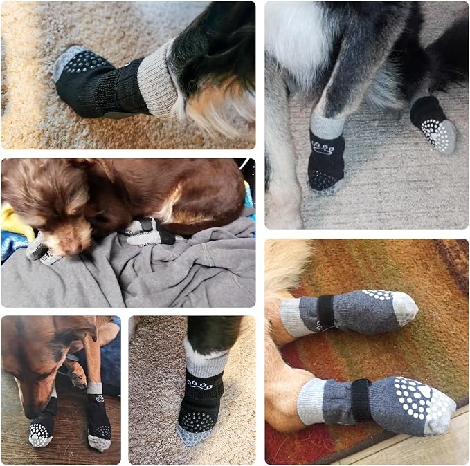 SCENEREAL Dog Socks to Prevent Licking Paws for Hot/Cold Pavement Anti Slip, Dog Shoes for Hardwood Floors, Dog Boots & Paw Protectors with Grippers for Small Medium Large Senior Dogs, Black M