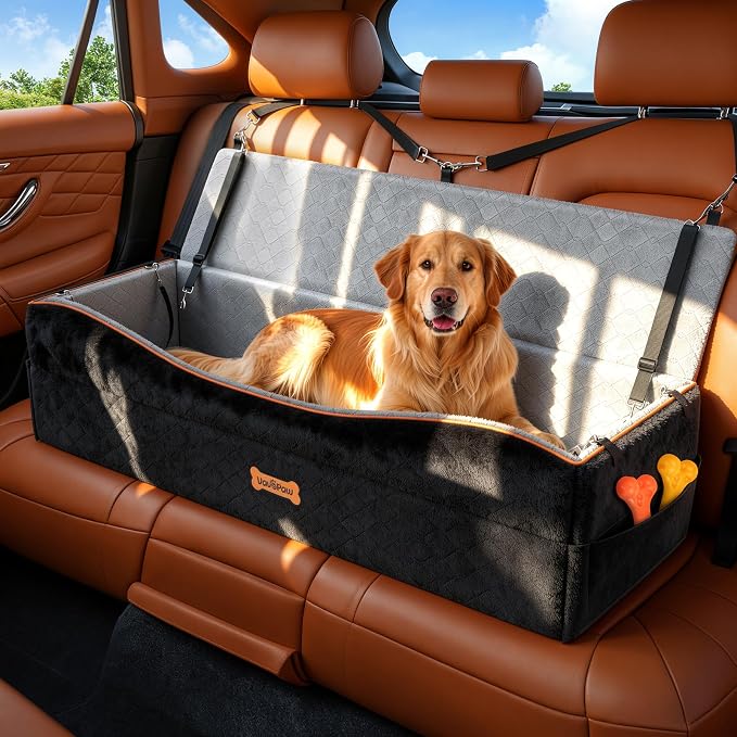 VavoPaw Car Seat for Large Dog for 2 Medium or 3 Small Dogs Under 100Lbs | Dog Booster Seats ,Pet Car Seats with 2 Safety Leashes, Dogs Sofa Bed Cushion Add Thick Sponge, Pet Cars Carrier for Travel
