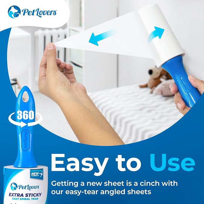 PetLovers Extra Sticky Lint Roller Mega Value Set 720 Sheets for Pet Hair Removal and Clothes, Dog and Cat Lint Remover, 8 Pack
