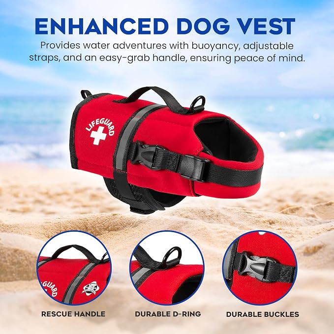 Dog Life Jacket — Premium Swim Vest with SafeChin Anti-Choke Collar | PAWS Aboard Red | RapidLift Rescue Handle, D-Ring, Reflective Trim | Boating, Kayaking, Pool | XX-Small (Under 6 lbs)