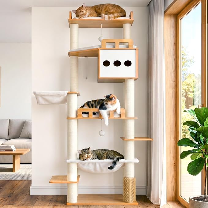 Gitelsnour Modern Cat Tree, 76'' Tall Cat Tower - 3 Big Platform GCT103WB