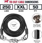 Tuff Pupper Dog Tie Out Cable, 50 ft Heavy Duty Lead for up to 250 lb Dogs | Extra-Strong Coated Steel Wire for Large Dogs; Water/Rust Resistant Yard Runner Line with 360-Degree No-Tangle Swivel Clips