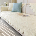 Cotton Quilted Dog Couch Cover for Sofa Farmhouse Rustic Embroidery Sectional Couch Cover Soft Anti-Slip Sofa Slipcover Furniture Protector for Kids, Pets (Ivory,43"x43")