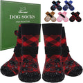 EXPAWLORER Dog Socks for Summer Hot Pavement to Prevent Licking Paws, Anti Slip Doggie Booties Grippy Shoes for Hardwood Floors, Boots & Paw Protectors for Small Medium Large Senior Dogs Red Black S