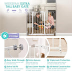 Regalo 36" Extra Tall and Wide Baby Gate, Bottom of Stairs & Doorways | Fits Openings 29"-49" Wide, Pressure Mounted with Door, For Babies, Toddlers & Pets, White