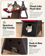 Modern Wood Cat Tree Tower for Indoor Cats Large Adult 67-in Tall | Heavy Duty XL Stable Wooden Cat Condo House Furniture with Multi-Level Spacious Perch Scratching Board Soft Washable Pads