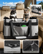 Pecute Cat Carrier, Soft Double Pet Crate for 2 Cats Travel, Gray | Anti-Collapse Steel Frame, Convertible Dual Space, Foldable, Polyester Breathable mesh, Up to 26 lbs, Car Travel & Vet Visits
