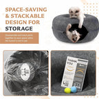 MeowMansion - Indoor Cat Tunnel Bed - Scratch Resistant Peekaboo Cave Donut Shape - Multifunctional Playground, Caves, Toys (Grey)