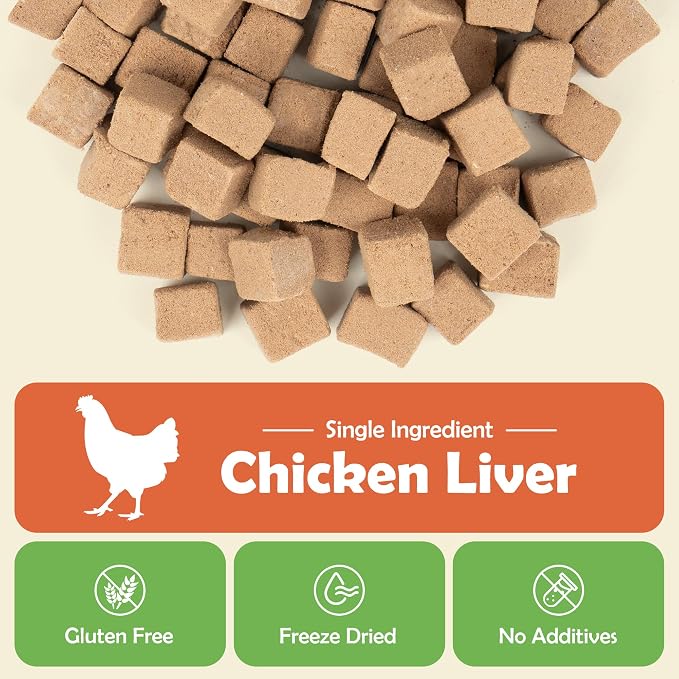 Freeze-Dried Chicken Liver Treats for Dogs and Cats, 6 oz | Single Ingredient, High Protein Recipe, Grain-Free Snack, Food Topper Use, Training Treats