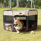 Aivituvin Dog Playpen, Foldable Pet Play Pens with Carrying Bag for Cat, Puppies, Rabbits, Portable Dog Tent Crates Cage for Travel Camping Indoor Outdoor, Removable Shade Cover, Brown M
