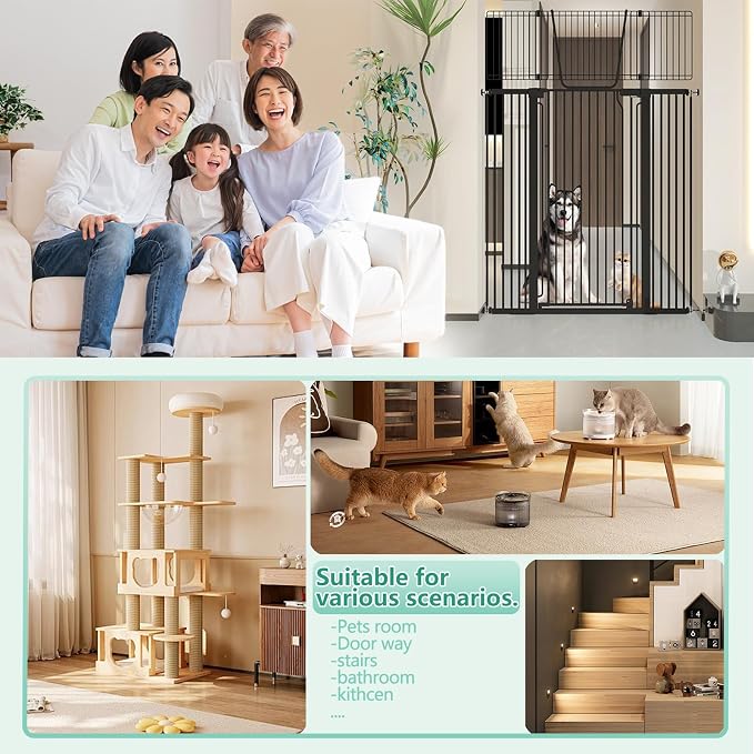 Jiprlak51 Extra Tall Cat Gate for Doorway – 30"-49.27" Extra Wide Pet Gate with Adjustable Cat Door Wide,Auto Close, Pressure Mounted, Pet Gate for Cats & Small Dogs, Hallway, Stairs, Kitchen