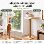 Cat Window Perch with Scratching Posts, 46-Inch Wooden Tree for Large Cats | For Big Cats & Maine Coons; Heavy-Duty Suction Cups Mounting; Spacious Wood Bed ; Drill-Free; Holds Up to 40 lbs