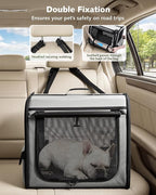 Dog Car Carrier Light Weight 24×17.7×20.5in, Foldable Dog Carrier, Gray | Easy to Assemble, Portable and Breathable Pet Carrier, Suitable for Indoor and Outdoor Use, Dog Travel Crate with Curtain