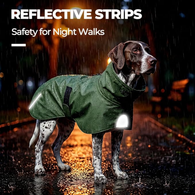 PU Dog Raincoat, Non-Toxic & Odorless Waterproof Vest, Adjustable High Neck and Hook & Loop Belly Closure for Rainy Potty Breaks & Wet Weather Outdoor Walks (Olive Green, XX-Large)