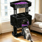 BEWISHOME Cat Tree Tower for Indoor Cats, Gothic Cat Trees with Coffin Bed | Cat Condo Cat House with Scratching Board, Cat Shelves with Spider Toy, Pet Play Activity Center Black with Purple, MMJ95Z