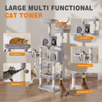 Large 71 Inch Tall Cat Tree Tower for Indoor Cats, Light Grey | Multi-Level Tall Cat Tree Tower with Condo, Perches, Sisal Scratching Posts and Hammock, Pet Play House with Dangling Balls