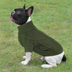 Queenmore Small Dog Pullover Sweater, Cold Weather Cable Knitwear, Classic Turtleneck Thick Warm Clothes for Chihuahua, Bulldog, Dachshund, Pug (Army Green, X-Small)
