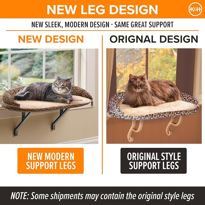 K&H Pet Products Bolster Kitty Sill Cat Window Perch Bed for Large Cats, Orthopedic Window Hammock Holds 40 lbs, Washable Cover, Indoor Windowsill Furniture Bed Seat - Tan/Leopard Unheated 14 X 24in