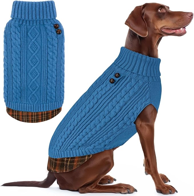 KYEESE Dog Sweater Turtleneck Thick Knit Pullover for Cold Weather | Stretchy Fit, Lightweight & Warm, Cozy Knit Comfort, Classic Plaid Design, Gentle on Sensitive Skin, Comfortable Daily Wear