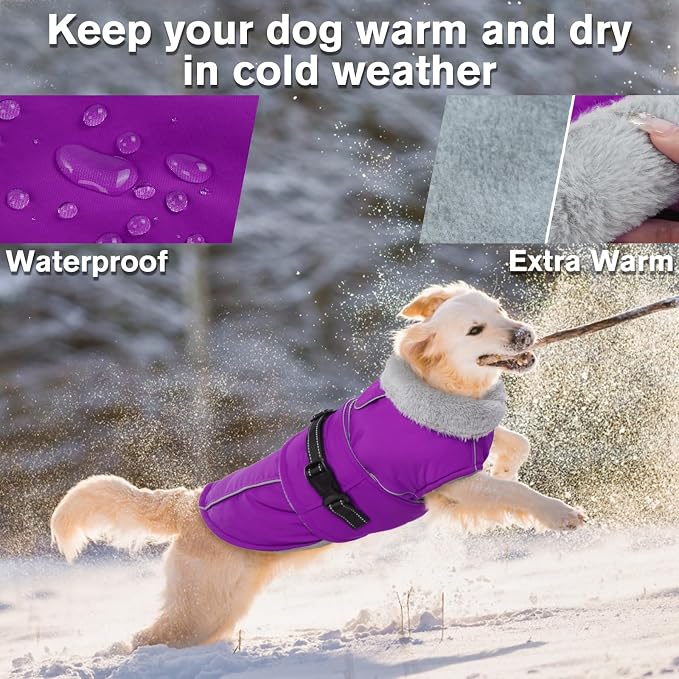 Lelepet Dog Winter Coats for Small Dogs Dog Jacket with Adjustable Buckle | Waterproof Reflective Pet Fleece Vest Windproof Cold Weather Coats with Hook and Loop Closure & Leash Hole, Turtleneck, S