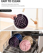 vancasso Slow Feeder Dog Bowl, 1.5 Cup Ceramic Slow Feeding Food Dish for Small and Medium Breed, Puzzle Dog Food Bowl for Fast Eater, Dark Purple