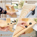 Double-layer Window Sill Extender Plant Shelf, 20+21 Inch Detachable Adjustable Window Sill Extender Shelf Stand for Plants Cat Perch, Renter Friendly No Drilling/Damage (Natural Wood Color)