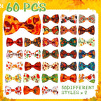 60 Pcs Thanksgiving Dog Collar Bow Ties Bulk Fall Dog Detachable Attachment Puppy Bows for Small Medium Large Cat Grooming Supplies