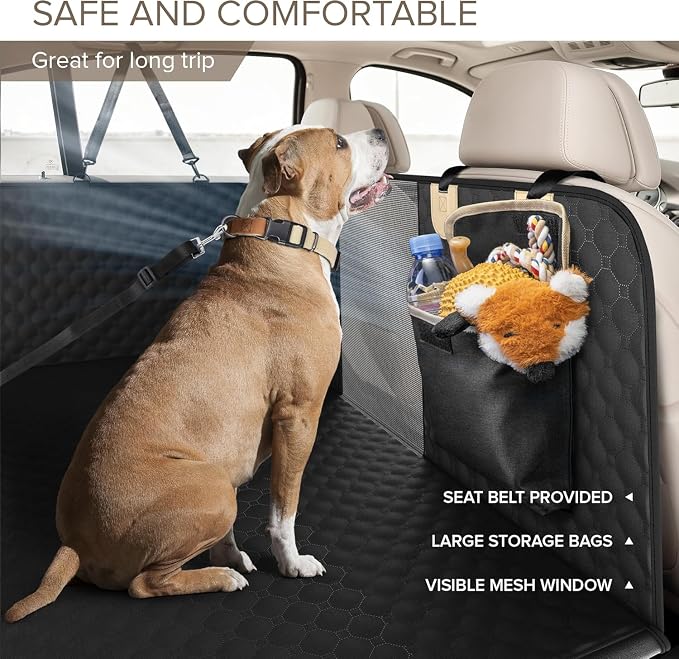 SHARLOVY Back Seat Extender for Dogs, Heavy Duty Dog Car Seat Cover for Back Seat and Aggressive Chewer, Large Hard Bottom Seat Cover for Dogs, Dog Hammock for Car, Travel Pet Bed for Car, SUV, Truck