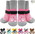 PUPTECK Anti Slip Dog Socks, Shoes with Grippers to Prevent Licking Hardwood Floors Traction, Rubber Boots & Paw Protectors for Small Medium Large Dogs Cold/Hot Pavement, Senior Dogs Booties Pink