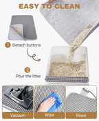Fostanfly Cat Litter Mat, Machine Washable, Extra Large XL 45"x27", Gray | Cat Litter Trapping Mat, Urine & Waterproof, Double Layer Design, Honeycomb Scatter Control- Easy Clean for Floor
