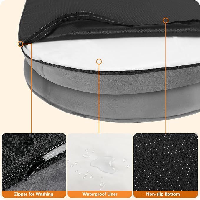 Dwanton Orthopedic Dog Bed for Medium Dogs with Gel Memory Foam, Waterproof Dog Sofa, Washable Pet Bed with Four Sided Bolster Cushion, Removable Cover & Non-Slip Bottom, 36", Dark Grey