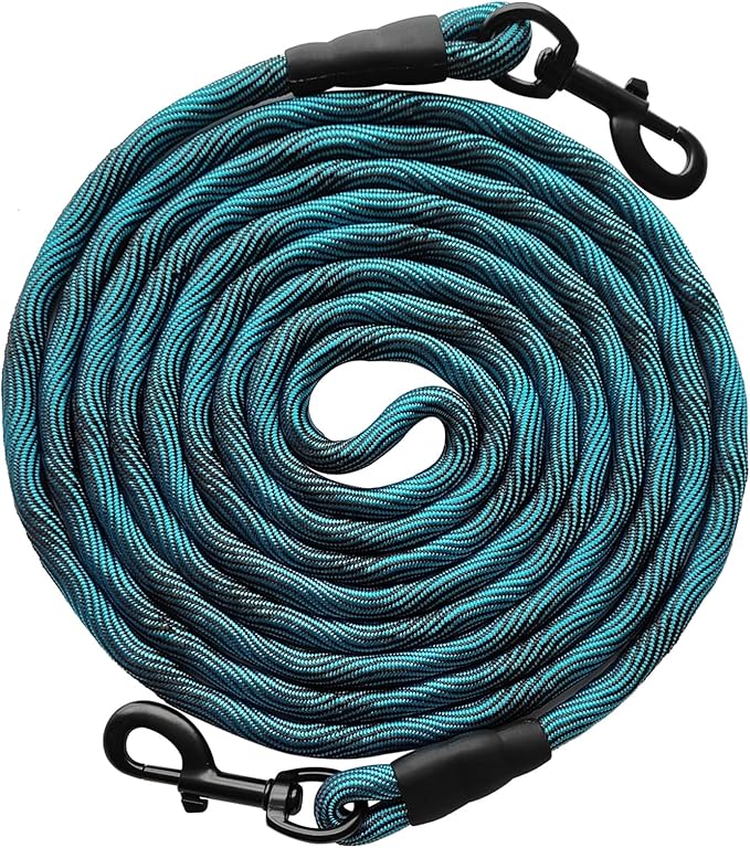 BTINESFUL 8/12/20/30/50/75ft Dog Tie Out Long Tether Rope Dog Lead for Yard | Large Medium Dogs Outdoor Training, Playing, Camping, or Backyard (75ft, Blue Black)