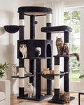65" Cat Tree Tower, Anti-Tip Cat Condo for Indoor Cats VCT012G | Cat Furniture with Extra Wide Baseboard & Large Perch, 2 Hammocks, Cozy Condo, 7 Sisal Scratching Posts, Smoky Gray