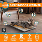 K&H Heated Cat Bed, Thermo-Kitty Mat Indoor, Safety Listed, 6W, Gray | Removable Waterproof Cat Heating Pad, Reversible Calming Warm Foam Pet Pad, Machine Washable, Smart Thermostat, 25x12.5in