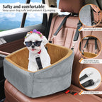 NEEZUKAR Dog Car Seat for Small Medium Dogs,Detachable Washable Dog Booster Seat Under 30lbs, Pet Car Seat Travel Bed with Storage Pockets and Dog Safety Belt(Grey/Brown)